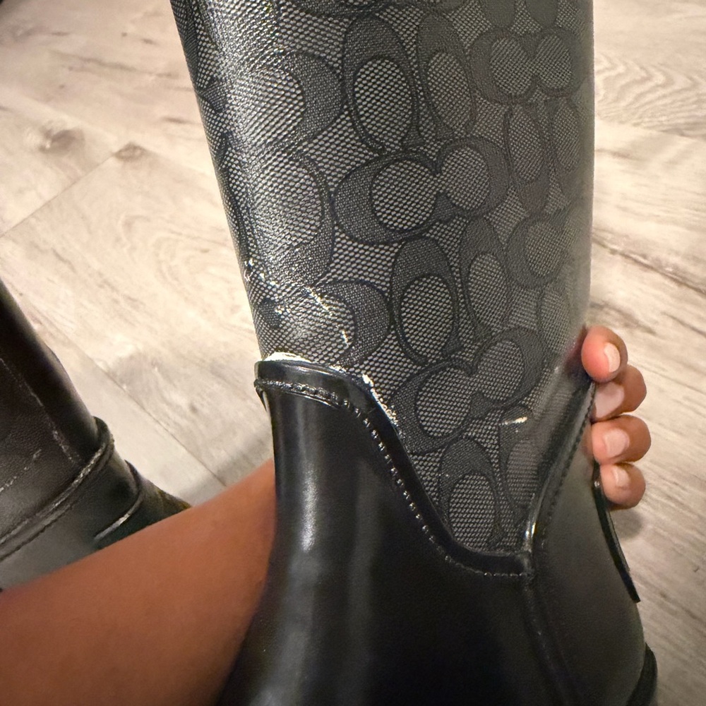 Coach Black Signature Logo Tall Lace-Back Rain Boots - Picture 8 of 11